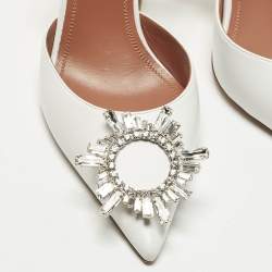 Pre Owned Amina Muaddi Begum Size 38 White Leather Slingback Pumps