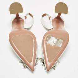 Pre Owned Amina Muaddi Begum Size 38 White Leather Slingback Pumps