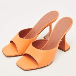 Pre Owned Amina Muaddi Lupita Size 37.5 Orange Leather Slide Sandals