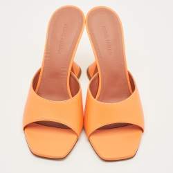 Pre Owned Amina Muaddi Lupita Size 37.5 Orange Leather Slide Sandals