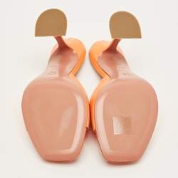 Pre Owned Amina Muaddi Lupita Size 37.5 Orange Leather Slide Sandals