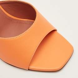 Pre Owned Amina Muaddi Lupita Size 37.5 Orange Leather Slide Sandals