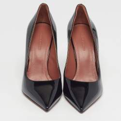 Pre Owned Amina Muaddi Ami Size 37.5 Black Patent Leather Pumps