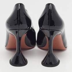 Pre Owned Amina Muaddi Ami Size 37.5 Black Patent Leather Pumps