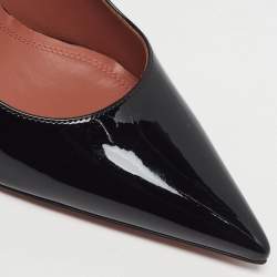 Pre Owned Amina Muaddi Ami Size 37.5 Black Patent Leather Pumps