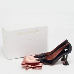 Pre Owned Amina Muaddi Ami Size 37.5 Black Patent Leather Pumps