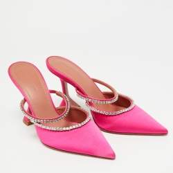 Pre Owned حذاء مزين بالكريستال من الساتان الوردي مقاس 38 أمينة معادي جيلدا