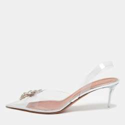 مملوكة مسبقًا Amina Muaddi Rosie Size 38.5 Transparent PVC Crystal Embellished Slingback Pumps