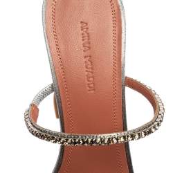 Pre Owned Amina Muaddi Silver Fabric Gilda Sandals Size 38.5