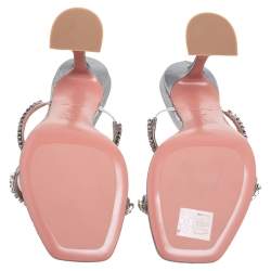 Pre Owned Amina Muaddi Silver Lurex Fabric Gilda Sandals Size 39