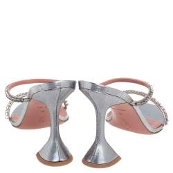 Pre Owned Amina Muaddi Silver Lurex Fabric Gilda Sandals Size 39