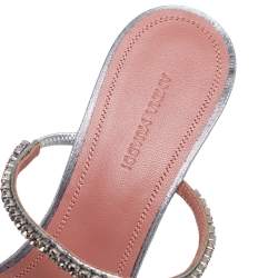 Pre Owned Amina Muaddi Silver Lurex Fabric Gilda Sandals Size 39