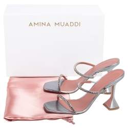 Pre Owned Amina Muaddi Silver Lurex Fabric Gilda Sandals Size 39