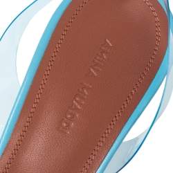 Pre Owned Amina Muaddi Blue PVC And Leather Holli Glass Slingback Pumps Size 39