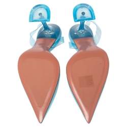 Pre Owned Amina Muaddi Blue PVC And Leather Holli Glass Slingback Pumps Size 39