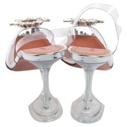 Pre Owned Amina Muaddi Silver PVC  Crystal-Embellished Slingback Pumps Size 38