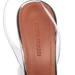 Pre Owned Amina Muaddi Silver PVC  Crystal-Embellished Slingback Pumps Size 38