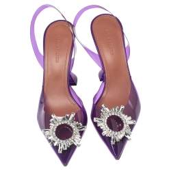 Amina Muaddi Purple PVC Begum Slingback Pumps Size 37