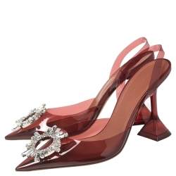 Pre Owned Amina Muaddi Burgundy PVC Begum Slingback Pumps Size 37