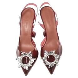 Pre Owned Amina Muaddi Burgundy PVC Begum Slingback Pumps Size 37