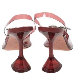 Pre Owned Amina Muaddi Burgundy PVC Begum Slingback Pumps Size 37