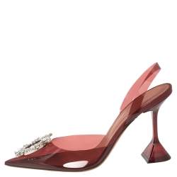 Pre Owned Amina Muaddi Burgundy PVC Begum Glass Slingback Pumps Size 38.5