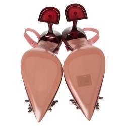 Pre Owned Amina Muaddi Burgundy PVC Begum Glass Slingback Pumps Size 38.5