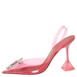 Pre Owned Amina Muaddi Hot Pink PVC Begum Glass Slingback Pumps Size 37
