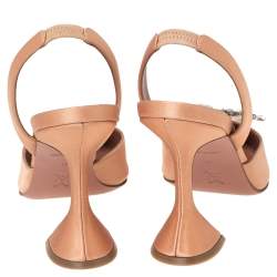 Pre Owned Amina Muaddi Rose Gold Satin Begum Slingback Pumps Size 36