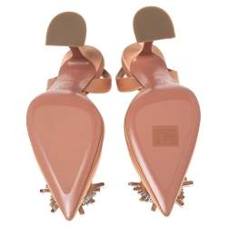 Pre Owned Amina Muaddi Rose Gold Satin Begum Slingback Pumps Size 36