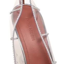 Pre Owned Amina Muaddi Silver Crystal Embellished PVC Kitty Glass Pumps Size 40.5