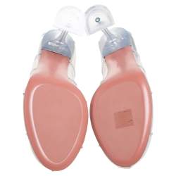 Pre Owned Amina Muaddi Silver Crystal Embellished PVC Kitty Glass Pumps Size 40.5