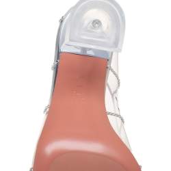 Pre Owned Amina Muaddi Silver Crystal Embellished PVC Kitty Glass Pumps Size 40.5