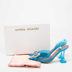 Pre Owned Amina Blue PVC Begum Crystal Embellished Slingback Sandals Size 38.5