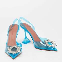 Pre Owned Amina Blue PVC Begum Crystal Embellished Slingback Sandals Size 38.5