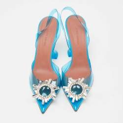Pre Owned Amina Blue PVC Begum Crystal Embellished Slingback Sandals Size 38.5