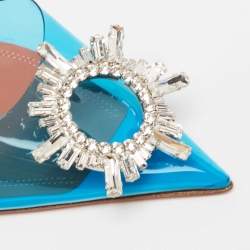 Pre Owned Amina Blue PVC Begum Crystal Embellished Slingback Sandals Size 38.5