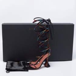 Pre Owned Amina Muaddi x AWGE Black Satin LSD Crystal Embellished Gladiator Sandals Size 37