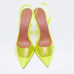Pre Owned Amina Muaddi Neon Yellow PVC Holli Glass Slingback Sandals Size 40