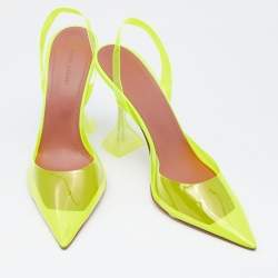 Pre Owned Amina Muaddi Neon Yellow PVC Holli Glass Slingback Sandals Size 40