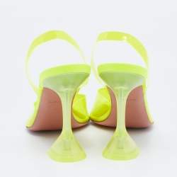 Pre Owned Amina Muaddi Neon Yellow PVC Holli Glass Slingback Sandals Size 40