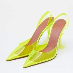 Pre Owned Amina Muaddi Neon Yellow PVC Holli Glass Slingback Sandals Size 40