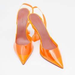 Pre Owned Amina Muaddi Neon Orange PVC Holli Glass Slingback Sandals Size 40