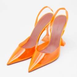 Pre Owned Amina Muaddi Neon Orange PVC Holli Glass Slingback Sandals Size 40