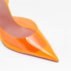 Pre Owned Amina Muaddi Neon Orange PVC Holli Glass Slingback Sandals Size 40