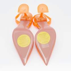 Pre Owned Amina Muaddi Neon Orange PVC Holli Glass Slingback Sandals Size 40