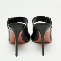 Amina Muaddi Black Leather Millie Crystal Embellished Sandals Size 38