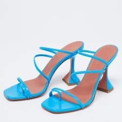 Pre Owned Amina Muaddi Blue Leather Naima Fluo Sandals Size 37.5