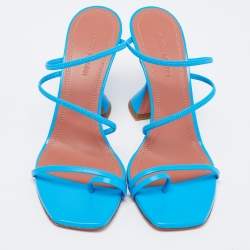 Pre Owned Amina Muaddi Blue Leather Naima Fluo Sandals Size 37.5