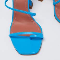 Pre Owned Amina Muaddi Blue Leather Naima Fluo Sandals Size 37.5